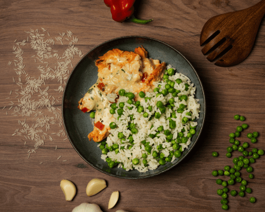 Mozzarella Hühnchen mit Erbsenreis