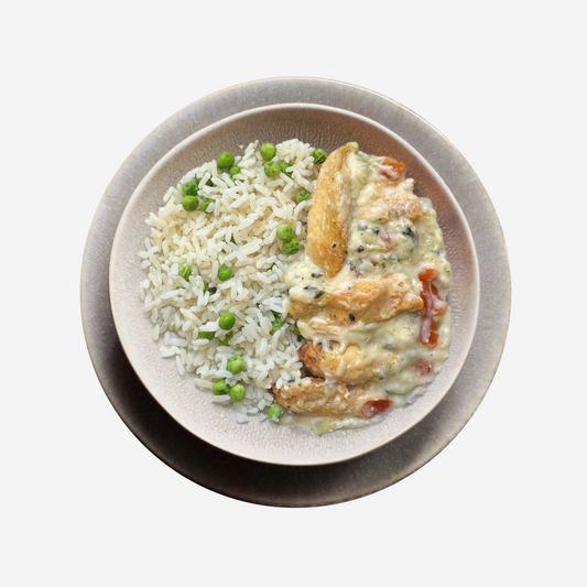 Mozzarella Hühnchen mit Erbsenreis