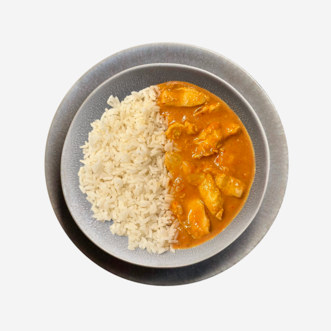 Hühnerstreifen in Paprikasauce mit Reis