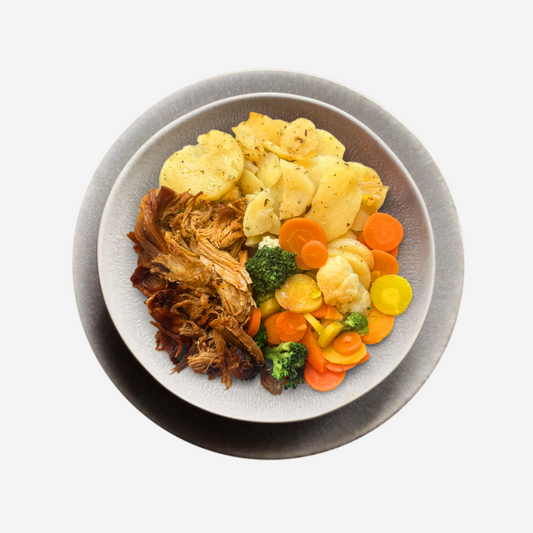 Pulled Pork mit Steakgemüse und Erdäpfelgröstl